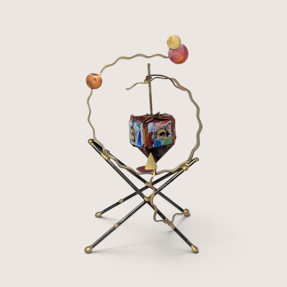 Vintage Kinetic Judaica Dreidel Sculpture Mid-Century Modern Metal Art
